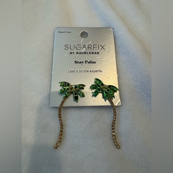 NEW NWT Sugarfix by Baublebar Women Stay Palm Statement Earrings Green Gold - Picture 4 of 8
